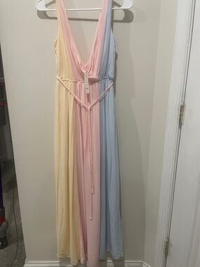 Francesca's Pastel Ombre Maxi Dress in Pink, Yellow, Blue
